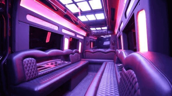 Interior of Charter Bus Company Davis's 15 Passenger Party Bus in Davis