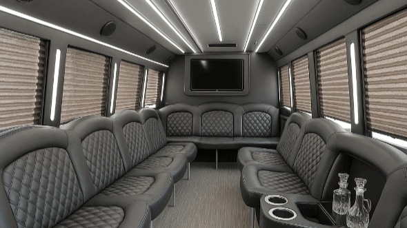 Interior of Charter Bus Company Stockton's 40 Passenger Party Bus in Stockton