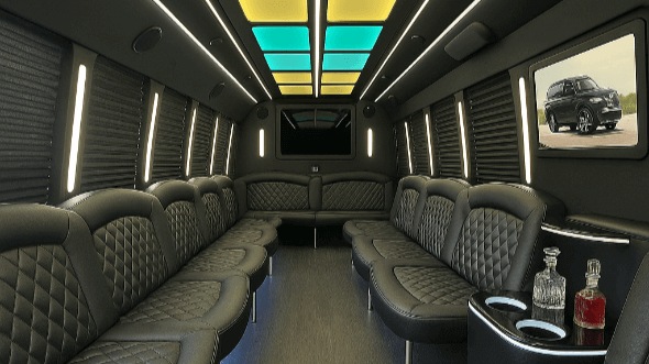 Interior of Charter Bus Company Turlock's 40 Passenger Party Bus in Turlock
